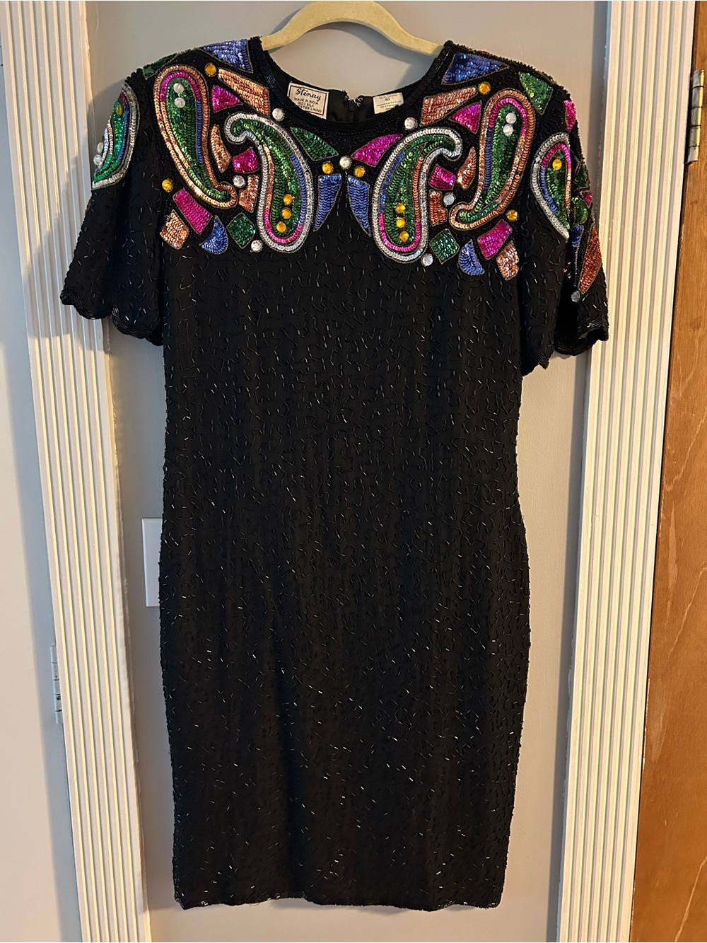 Stenay Black Mini Dress with Multicolor Beaded Yoke